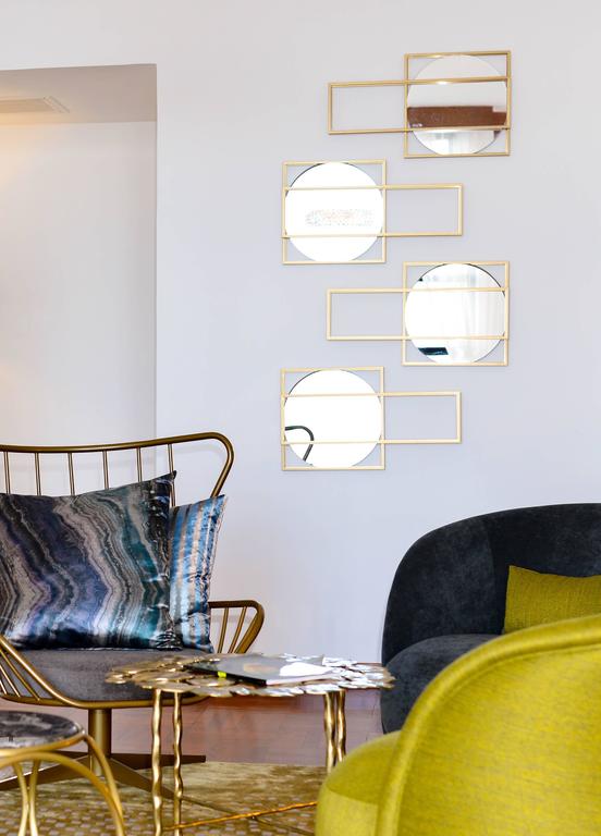 Set of Four Geometric Gold Framed Wall Mirrors at 1stDibs