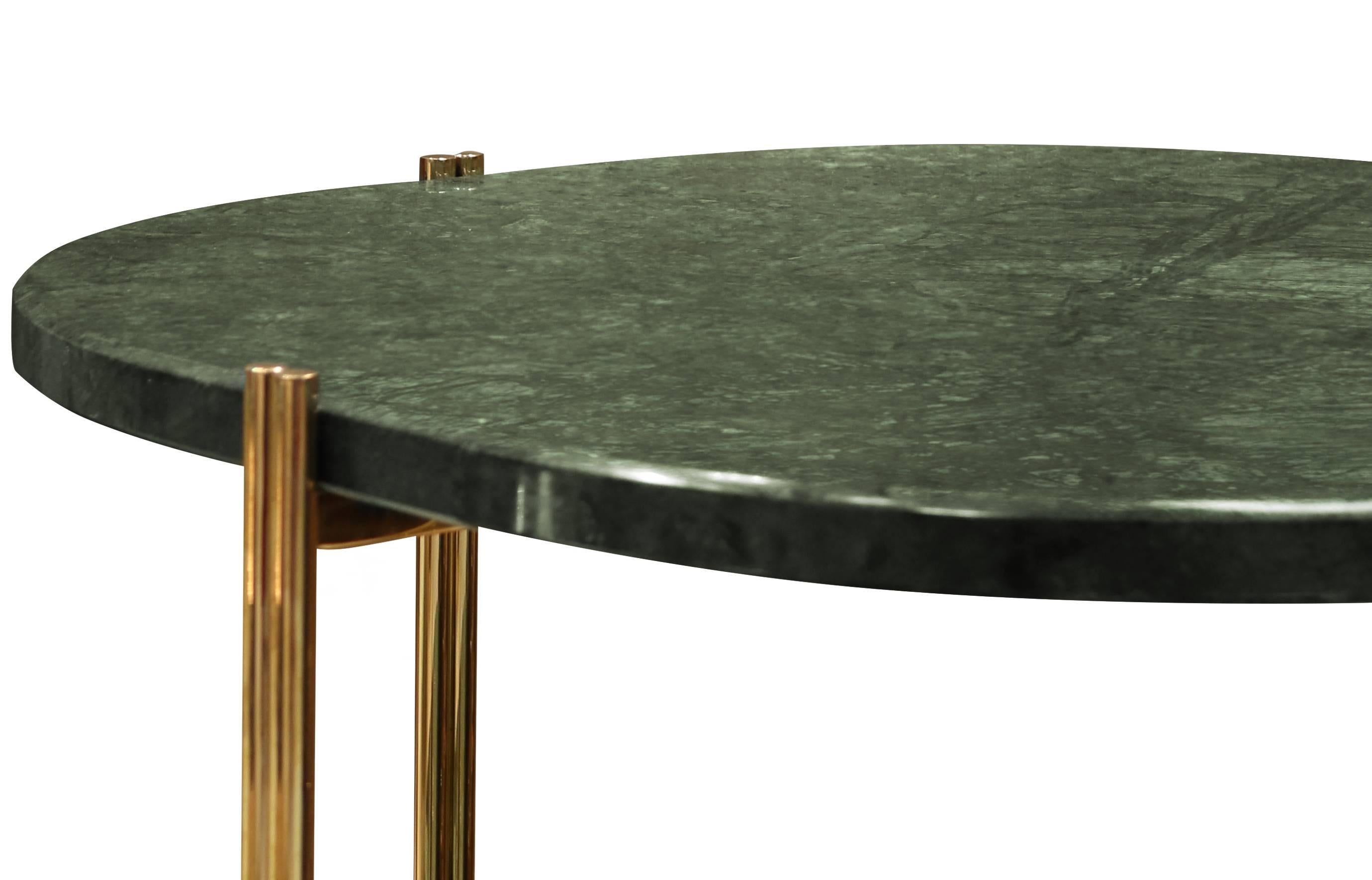 Mid-Century Modern Style European Marble and Brass Two Ledge Round Side Table In Excellent Condition For Sale In Sydney, NSW