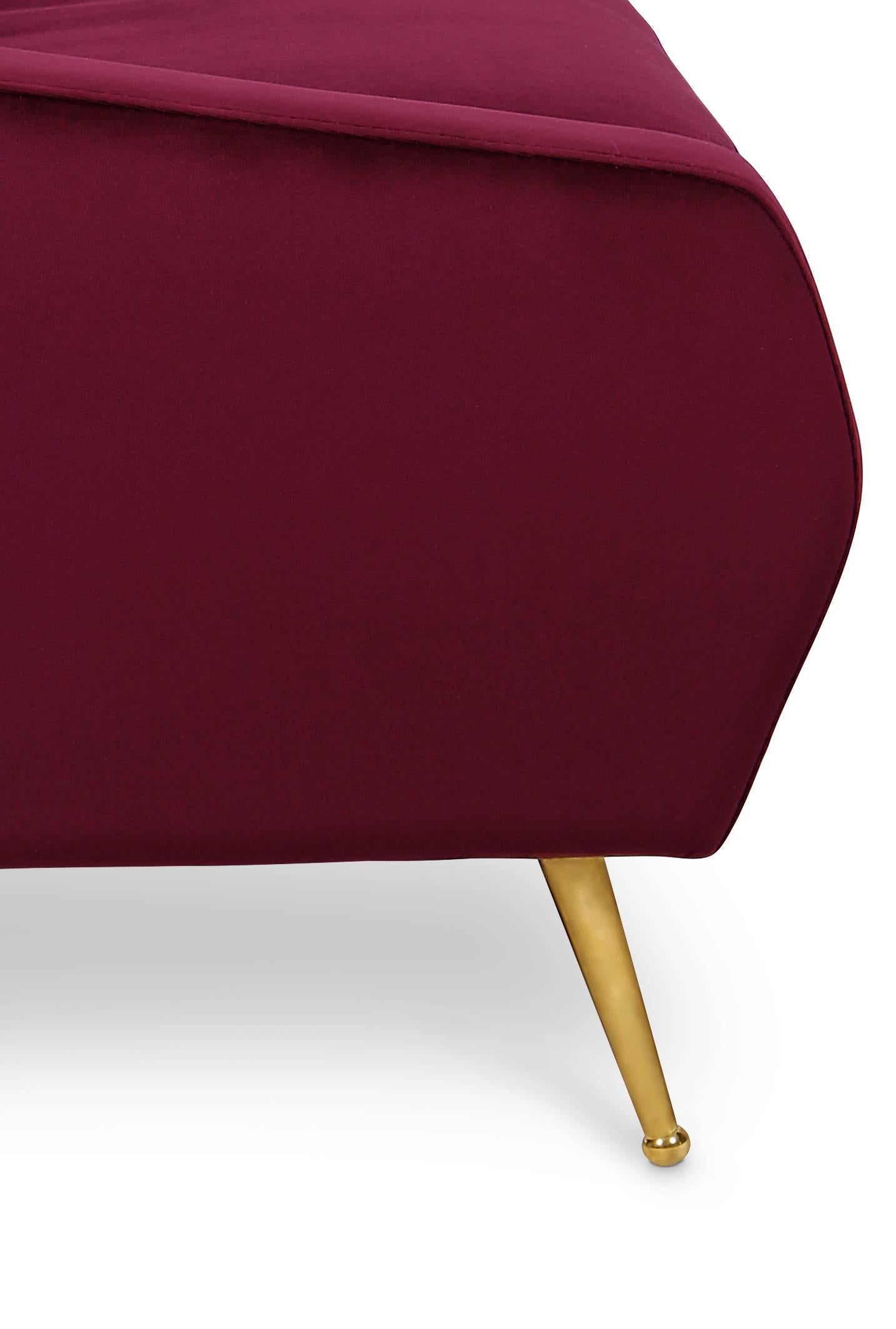 European Mid-Century Modern Inspired Velvet and Brass Armchair For Sale 1