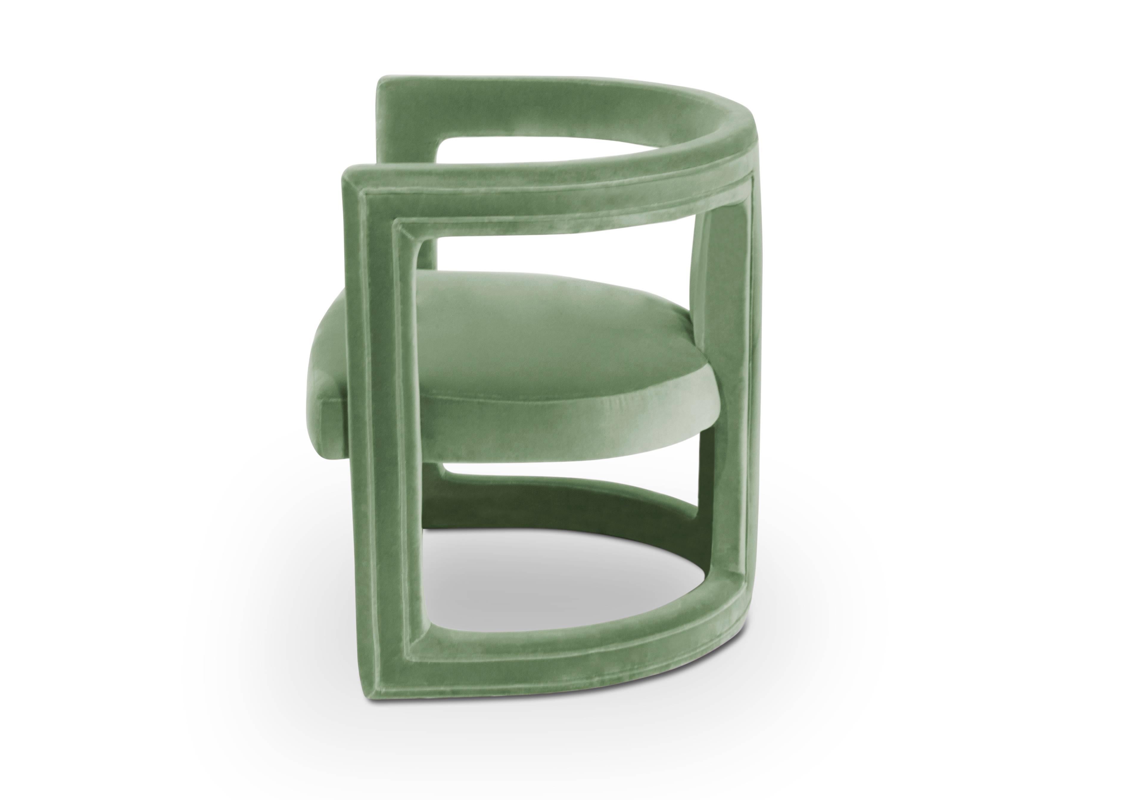 Portuguese European Mid-Century Modern Style Rukay Green Velvet Armchair For Sale