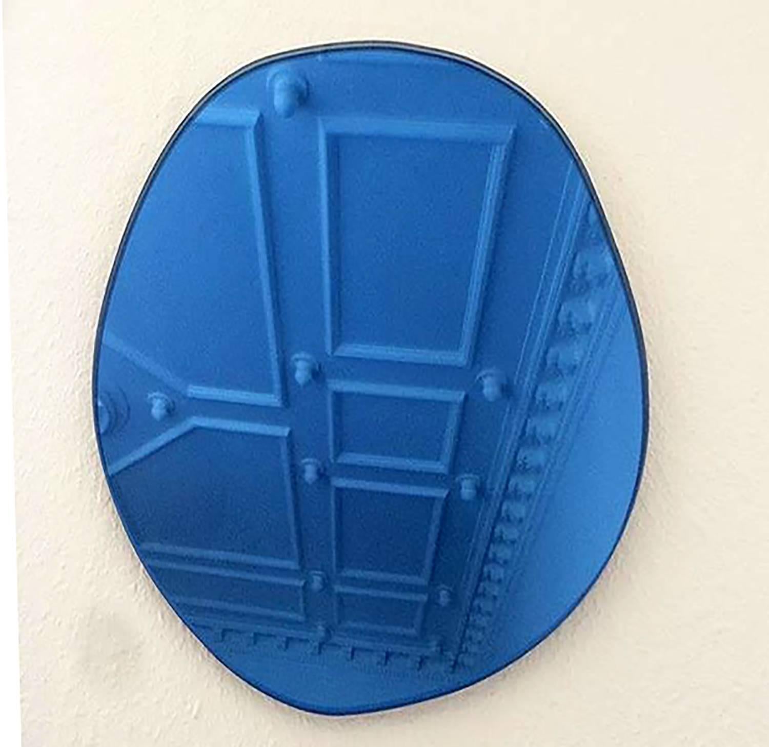Modern Contemporary Seeing Glass Off Round Wall Mirror, 450, Blue, by Sabine Marcelis For Sale