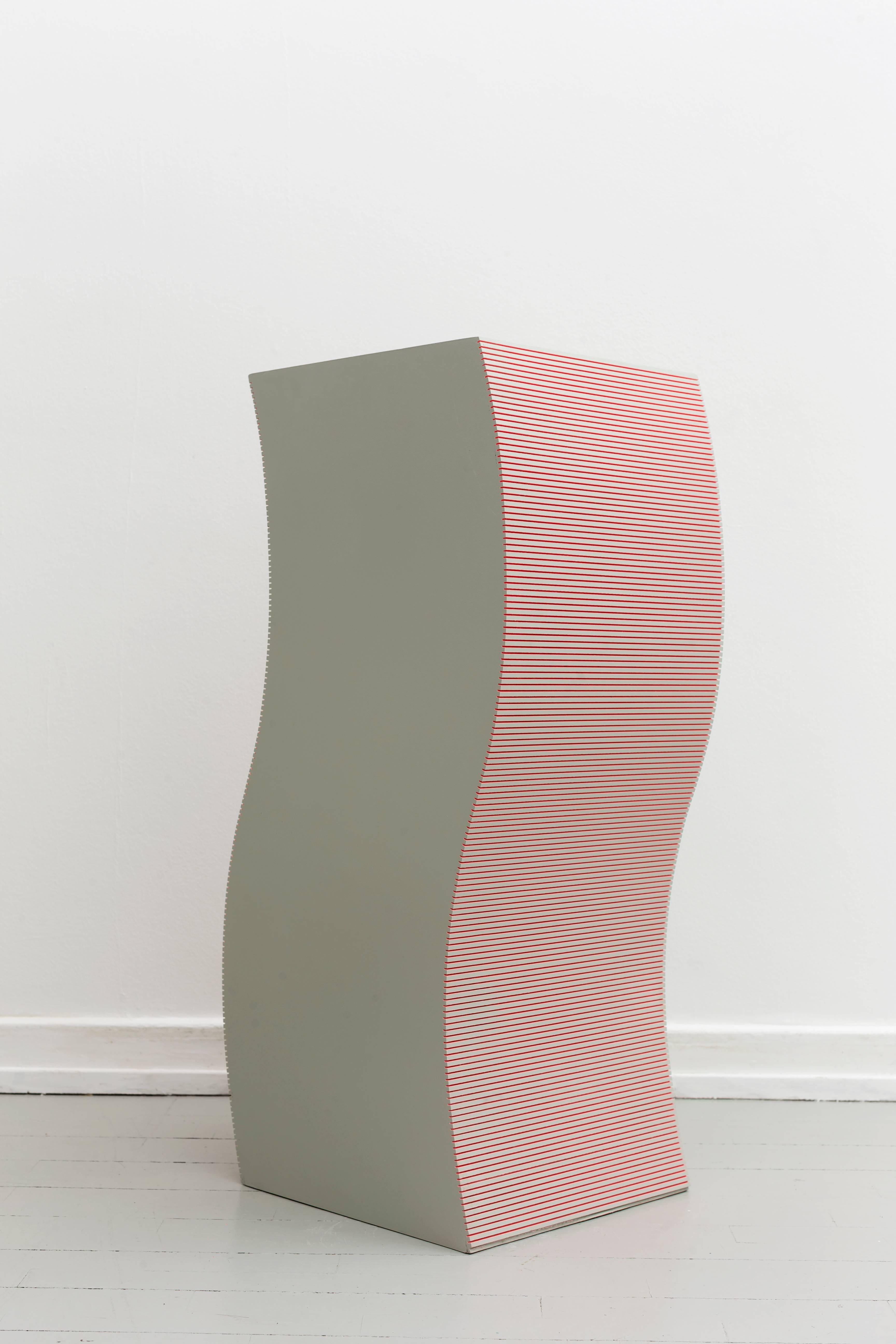 Fredrik Paulsen
Opdium
Mdf, paint
900x400x400
2016

Flexible MDF is mounted inside-out on a double curved surface. This reveals the material's milled groves creating a vibrating pattern.