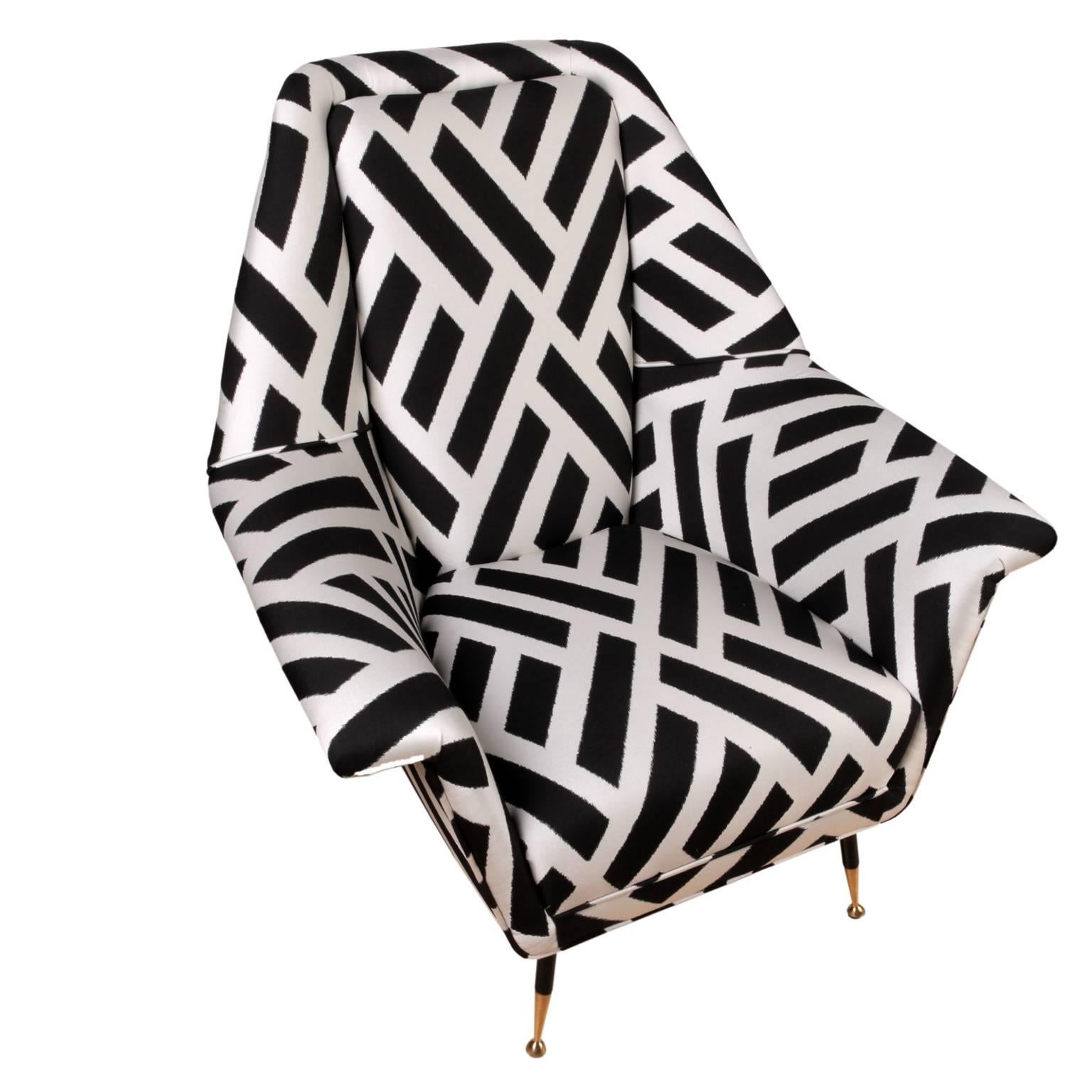 Cotton Single Italian, Mid-Century Modern Armchair in the Style of Gio Ponti