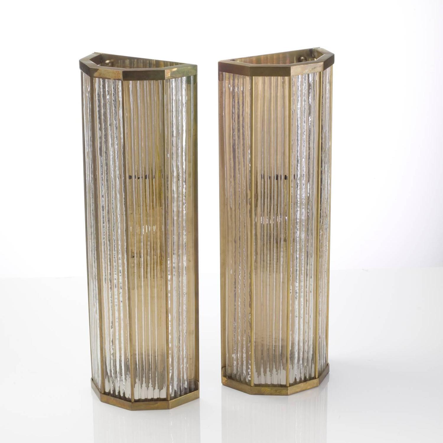 Pair of Italian, Mid-Century Modern Style, Murano Glass and Brass Wall Light at 1stdibs