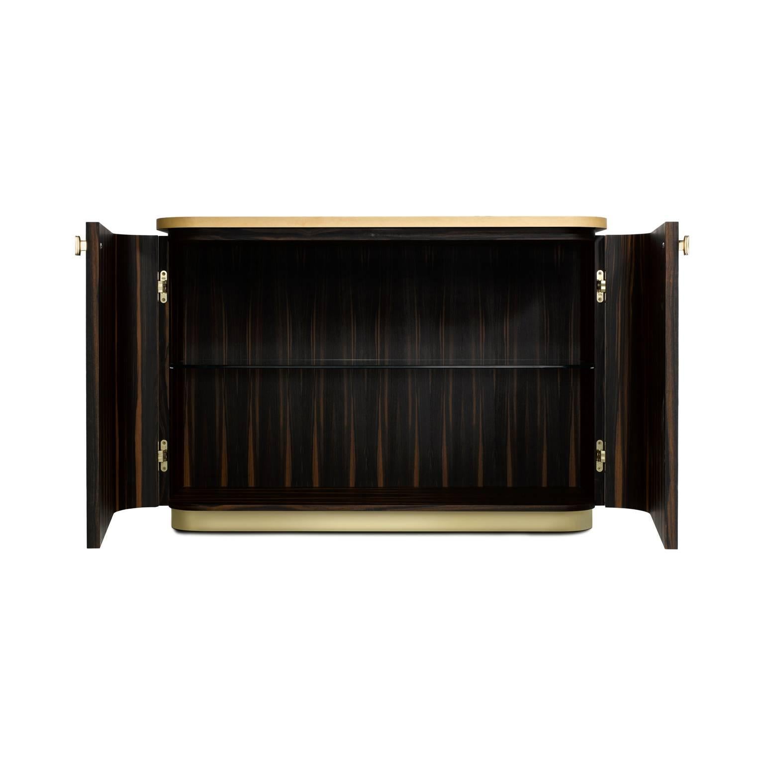 Lacquered Riccardo Sideboard in White Ebony, Macassar Ebony and Brass For Sale