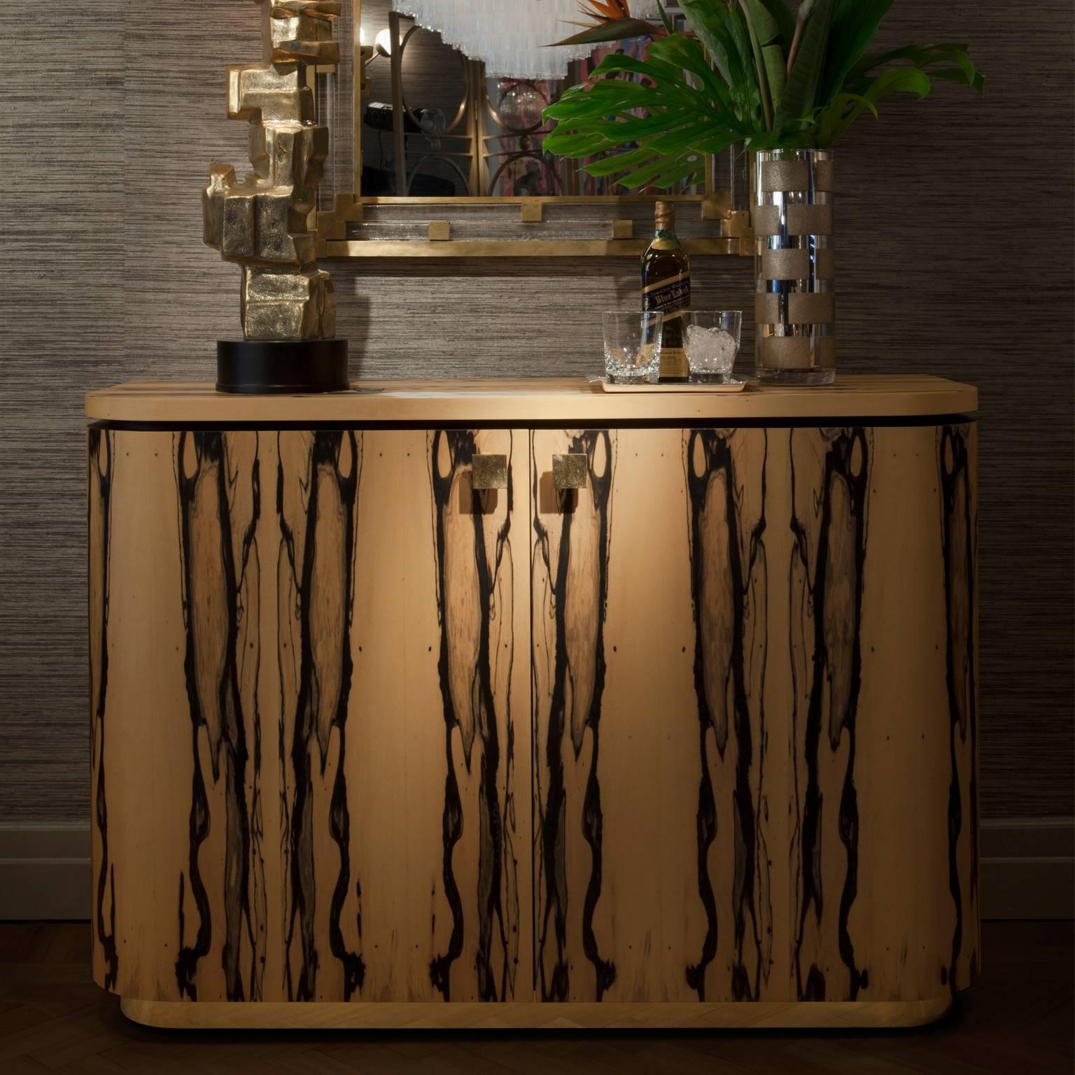 Contemporary Riccardo Sideboard in White Ebony, Macassar Ebony and Brass For Sale