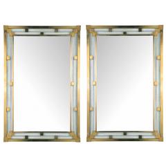 Pair of Vintage Italian, Barovier Toso, Brass and Murano Glass Mirrors