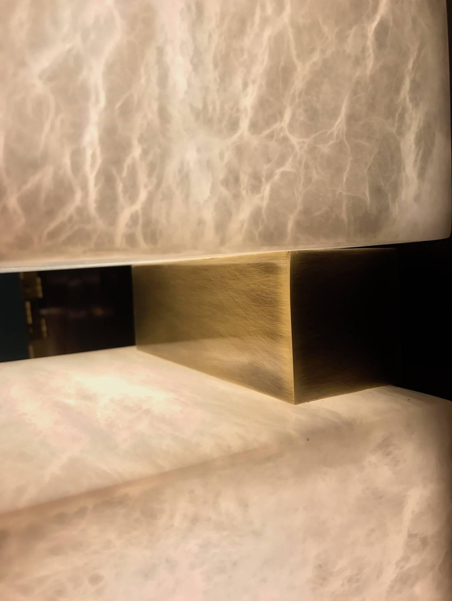 Contemporary Scatola Wall Sconce- Alabaster Cubes and Brushed Patinated Brass For Sale