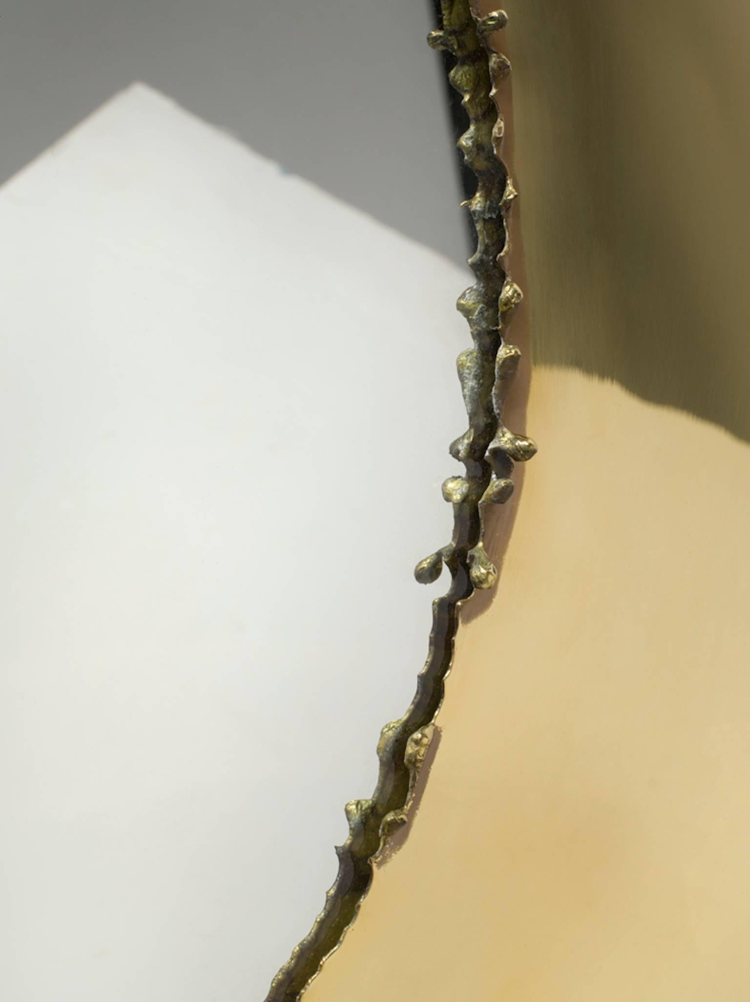 Italian Polished Brass Mirror with Black Murano Glass Balls