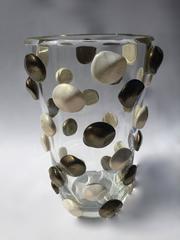 Pair of Signed Costantini, Bronze and White Dotted Murano Vases