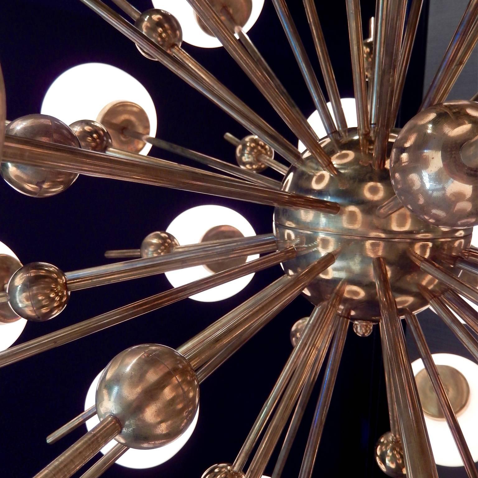 Italian Mid-Century Modern Style, Sputnik Chandelier with Murano Glass Orbs For Sale