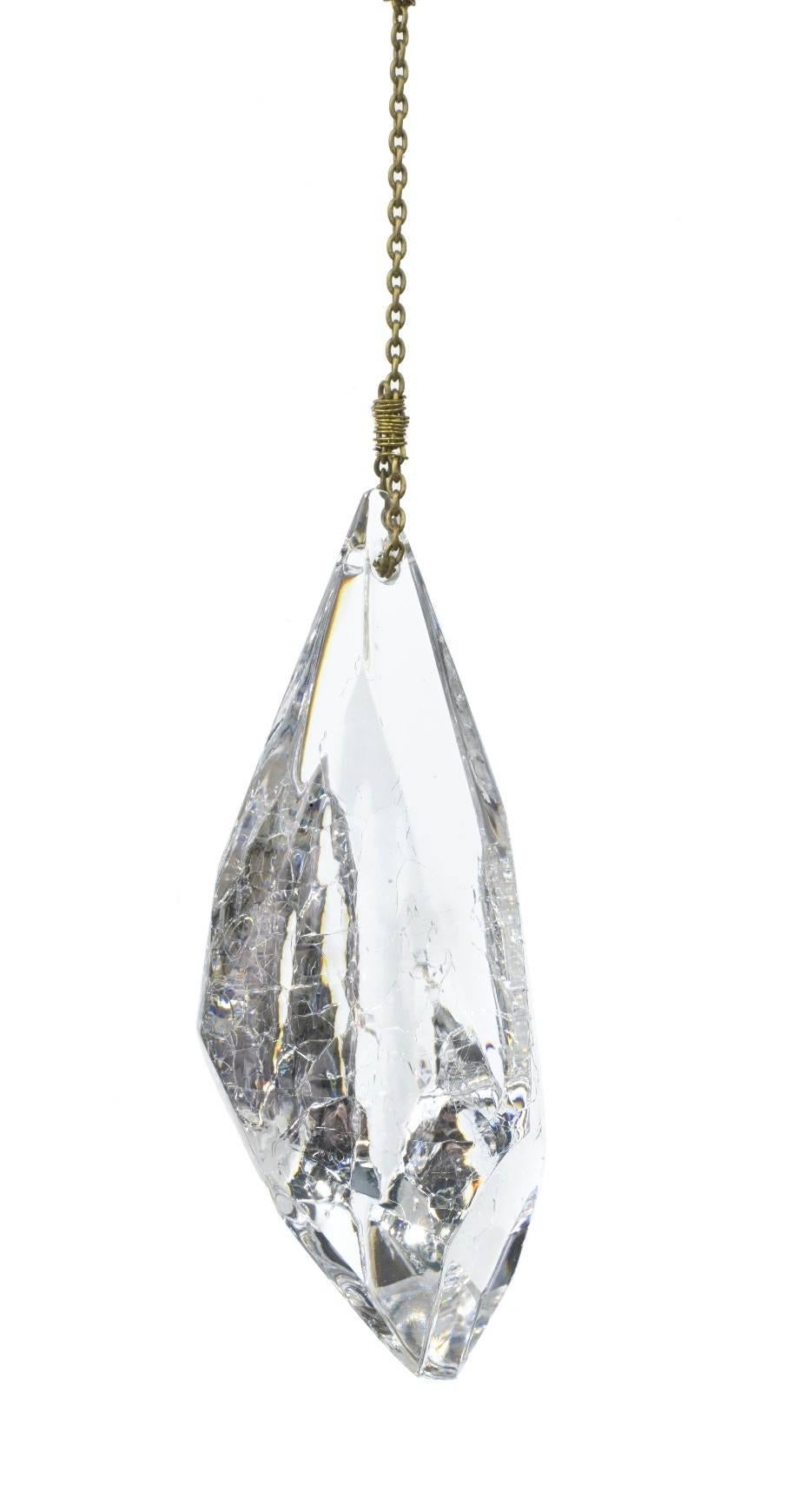 Italian Griffe Pendant, Hand-Silvered Glass with Raw Silk and Crystal Prism For Sale