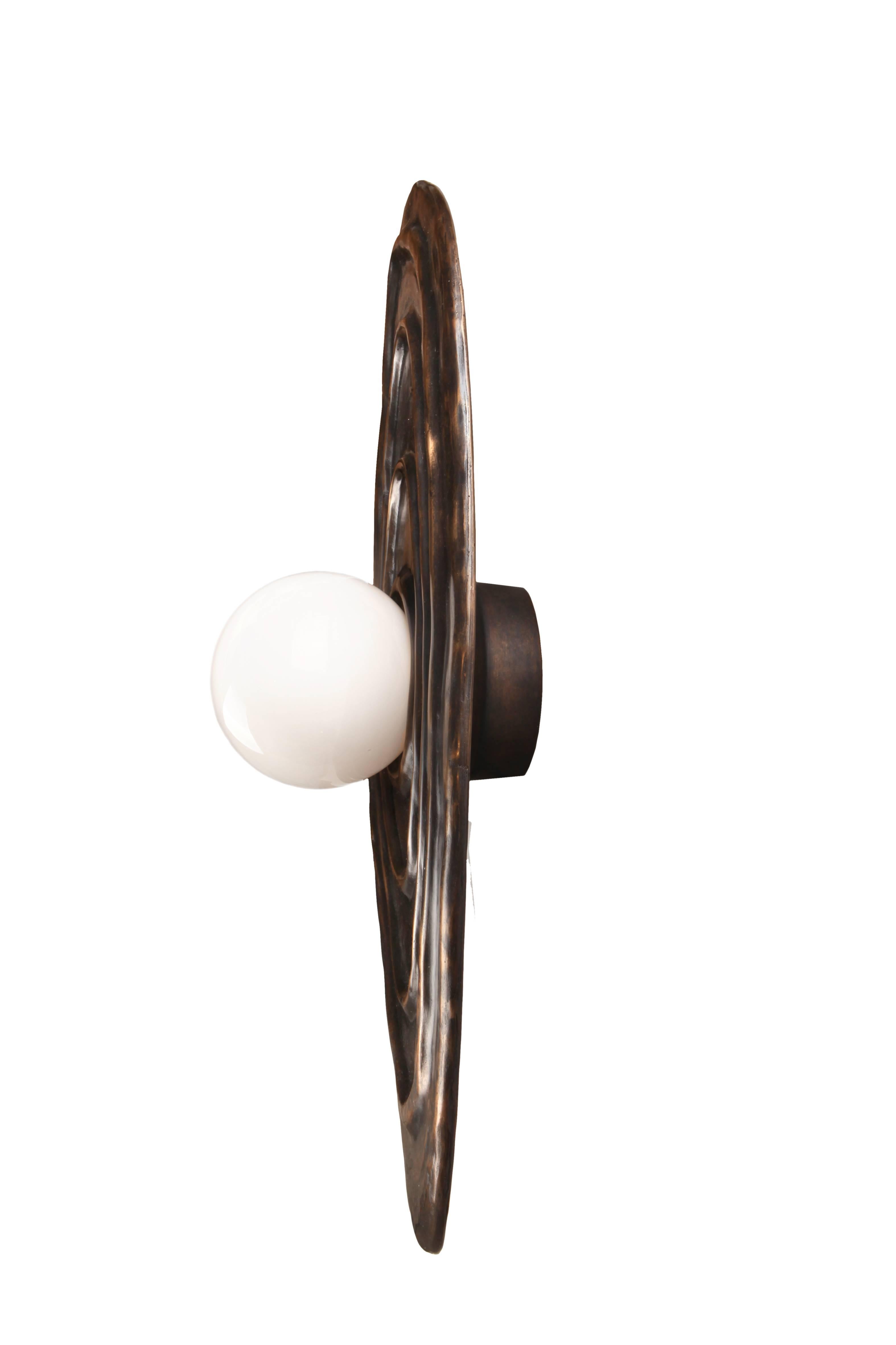 Perla Wall Sconce Cast Bronze with Alabaster Orb For Sale 1