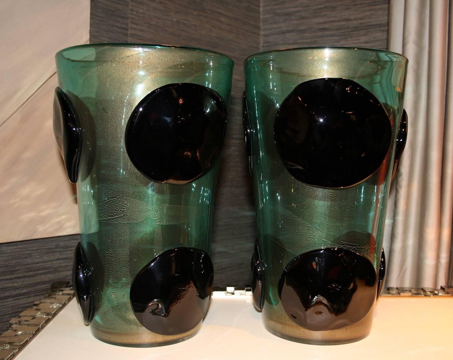 Italian Pair of Murano Glass Vases by Pino Signoretto