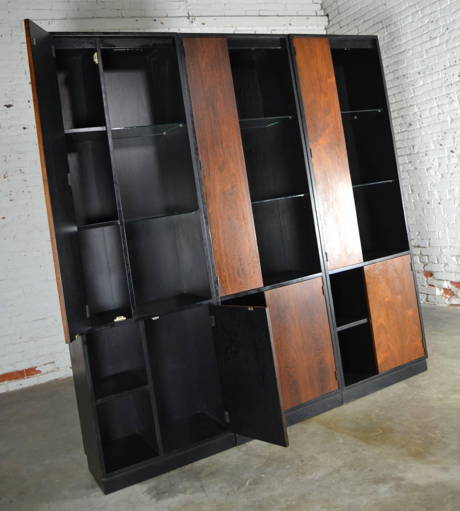 Mid-Century Modern Vintage Harvey Probber Alternating Door Display Cabinets Rosewood & Ebonized Oak