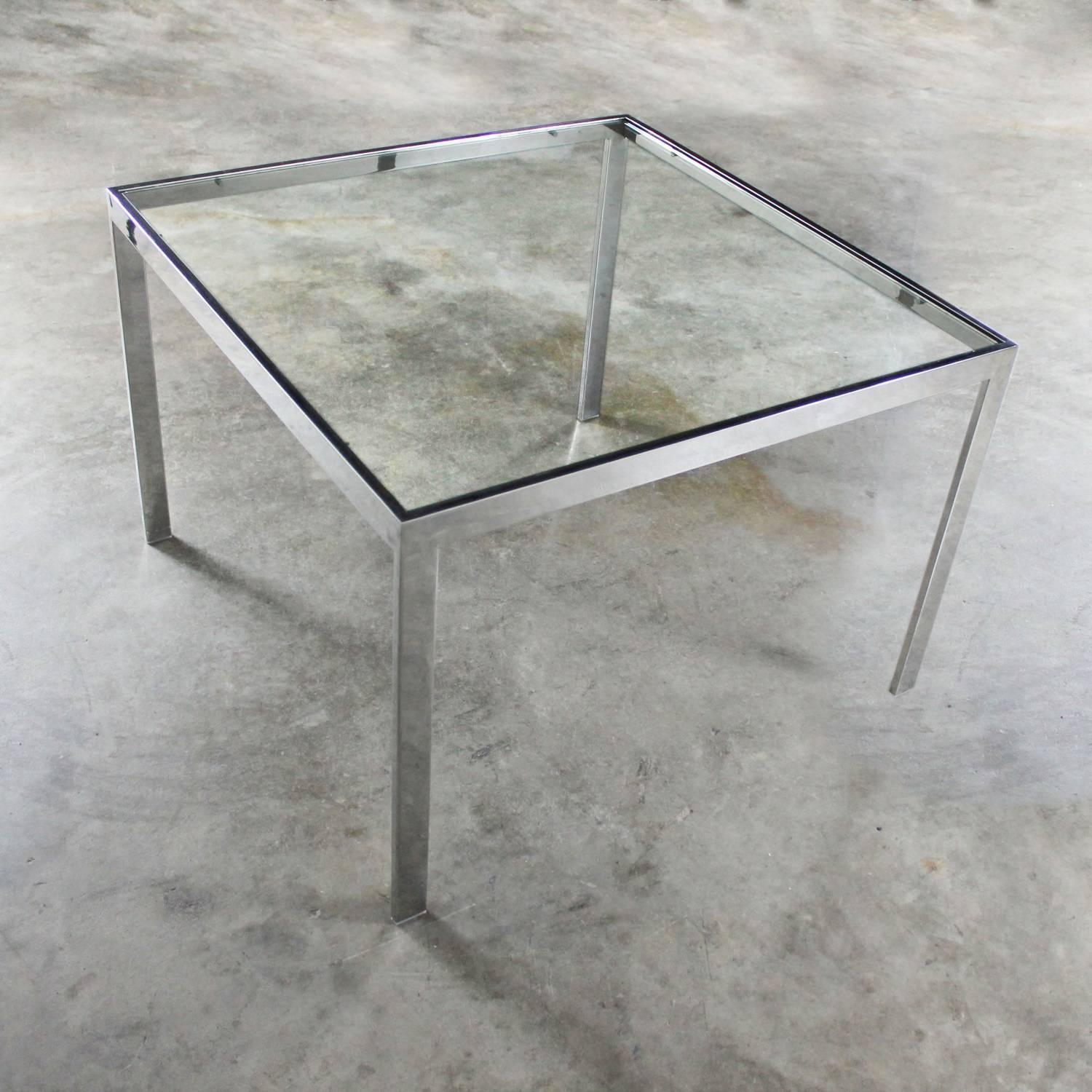 Mid-Century Modern Chrome and Glass Milo Baughman Attributed Parsons Style End Table Vintage Modern