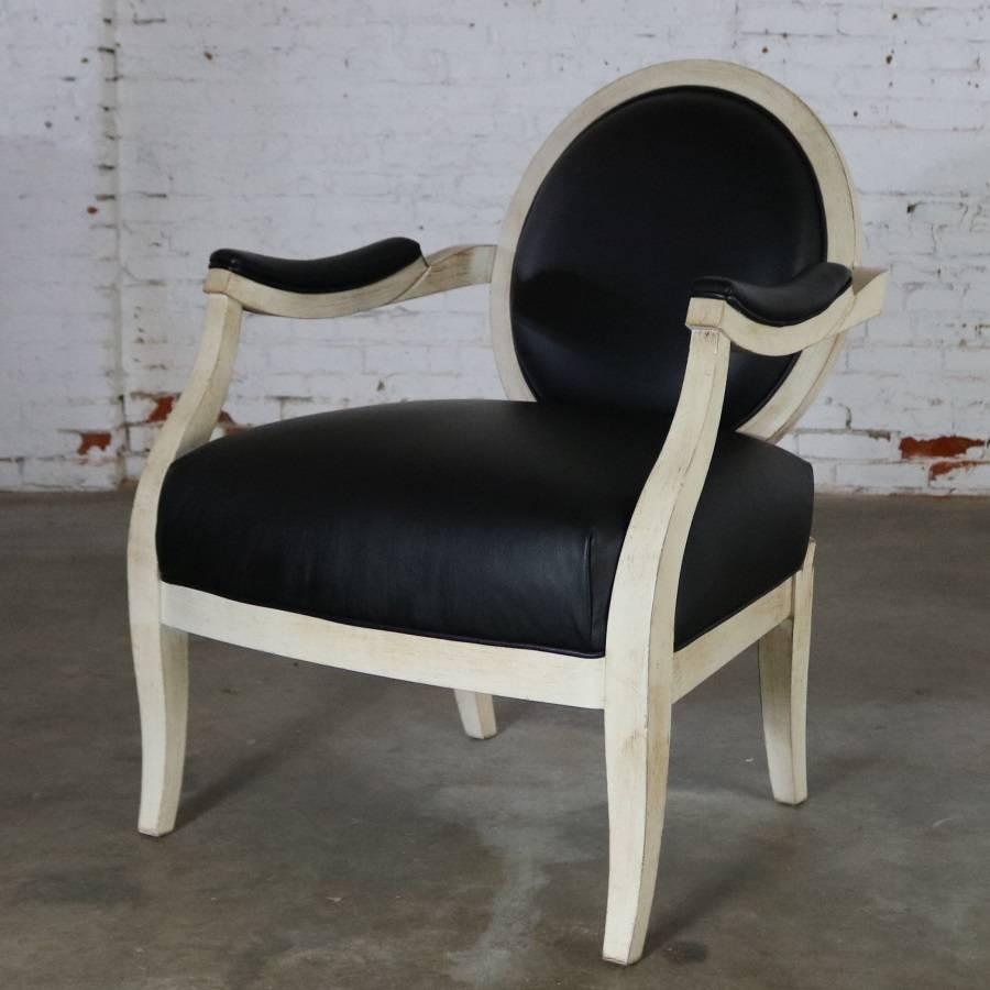 Black and Antique White Transitional Fauteuil Open-Arm Side or Accent Chair In Good Condition In Topeka, KS