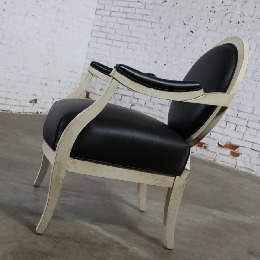 American Black and Antique White Transitional Fauteuil Open-Arm Side or Accent Chair