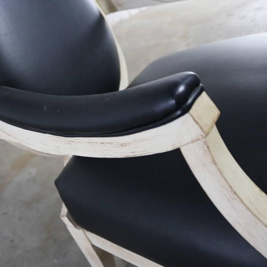 20th Century Black and Antique White Transitional Fauteuil Open-Arm Side or Accent Chair