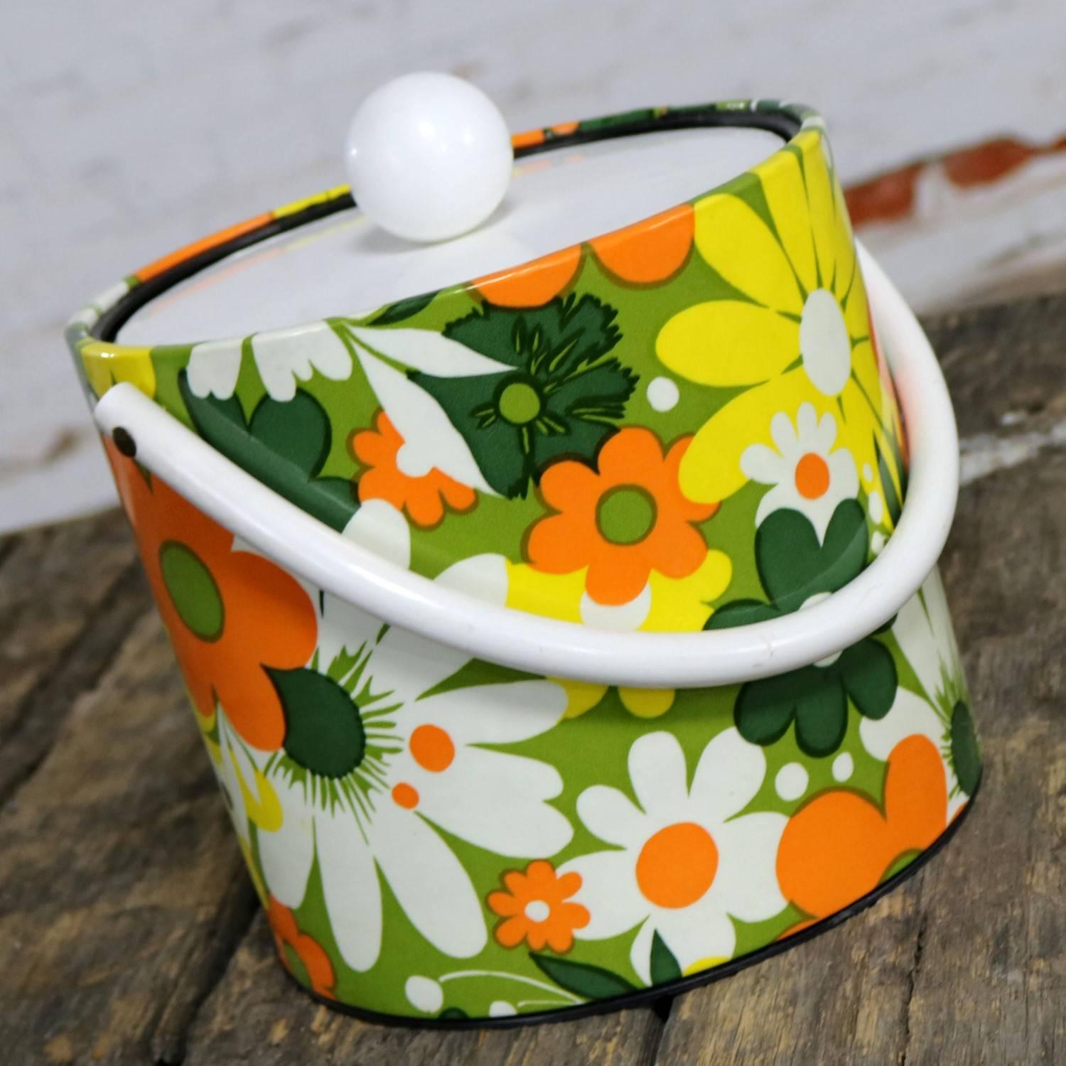20th Century Mid-Century Modern Daisy Ice Bucket by Jack Frost Orange Green Yellow White
