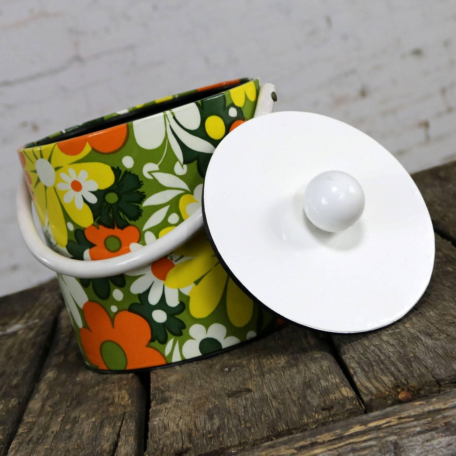 Mid-Century Modern Daisy Ice Bucket by Jack Frost Orange Green Yellow White 2