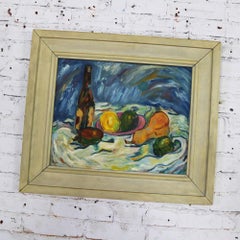 Mid Century Impressionist Still Life Painting Oil on Canvas Fruit Wine by Tonar