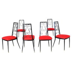 MCM to Hollywood Regency Dining Chairs Red Black Decorables for Chromcraft Set 6