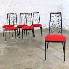 MCM to Hollywood Regency Dining Chairs Red Black Decorables for Chromcraft Set 6