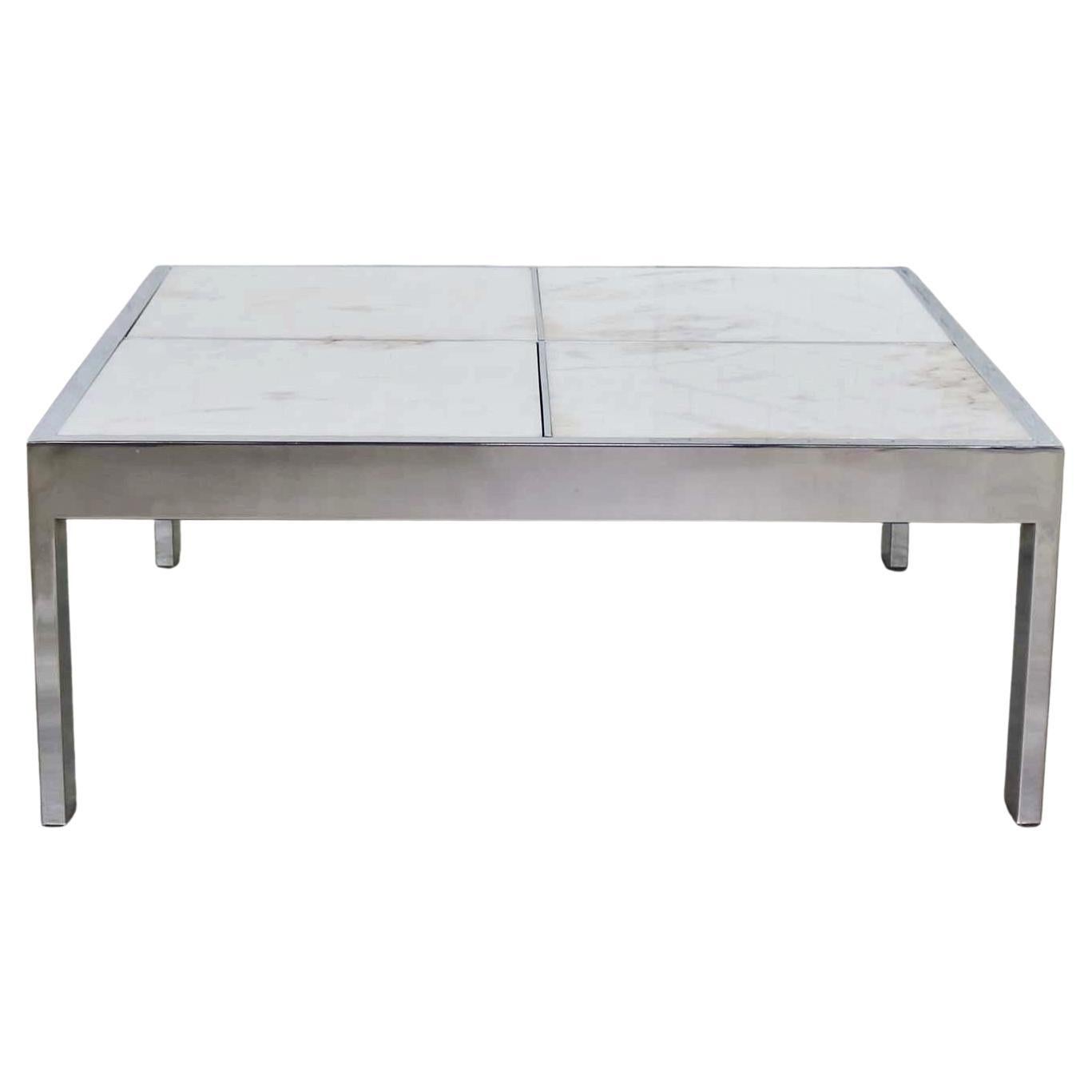 Modern Chrome and White Marble Coffee Table Attributed to the Pace Collection For Sale