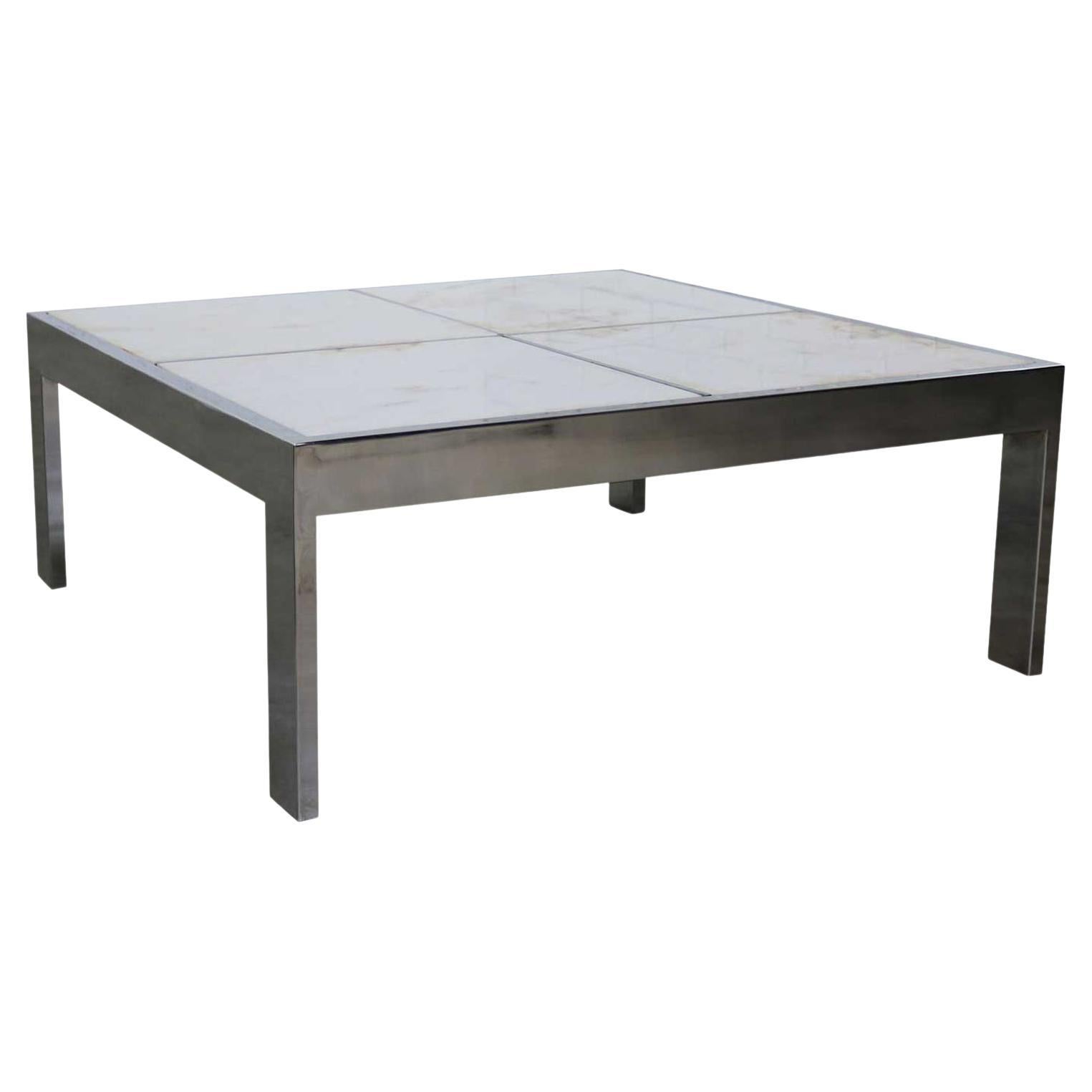 Modern Chrome and White Marble Coffee Table Attributed to the Pace Collection For Sale