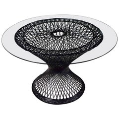 Mid Century Modern Dining Table Spun Fiberglass Pedestal Base Round Glass Top