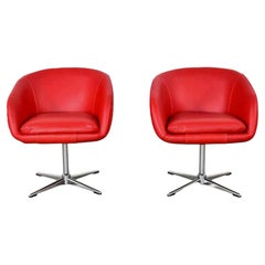 Swivel Bucket Chairs Red Vinyl Faux Leather & Chrome X Base by Shelby Williams