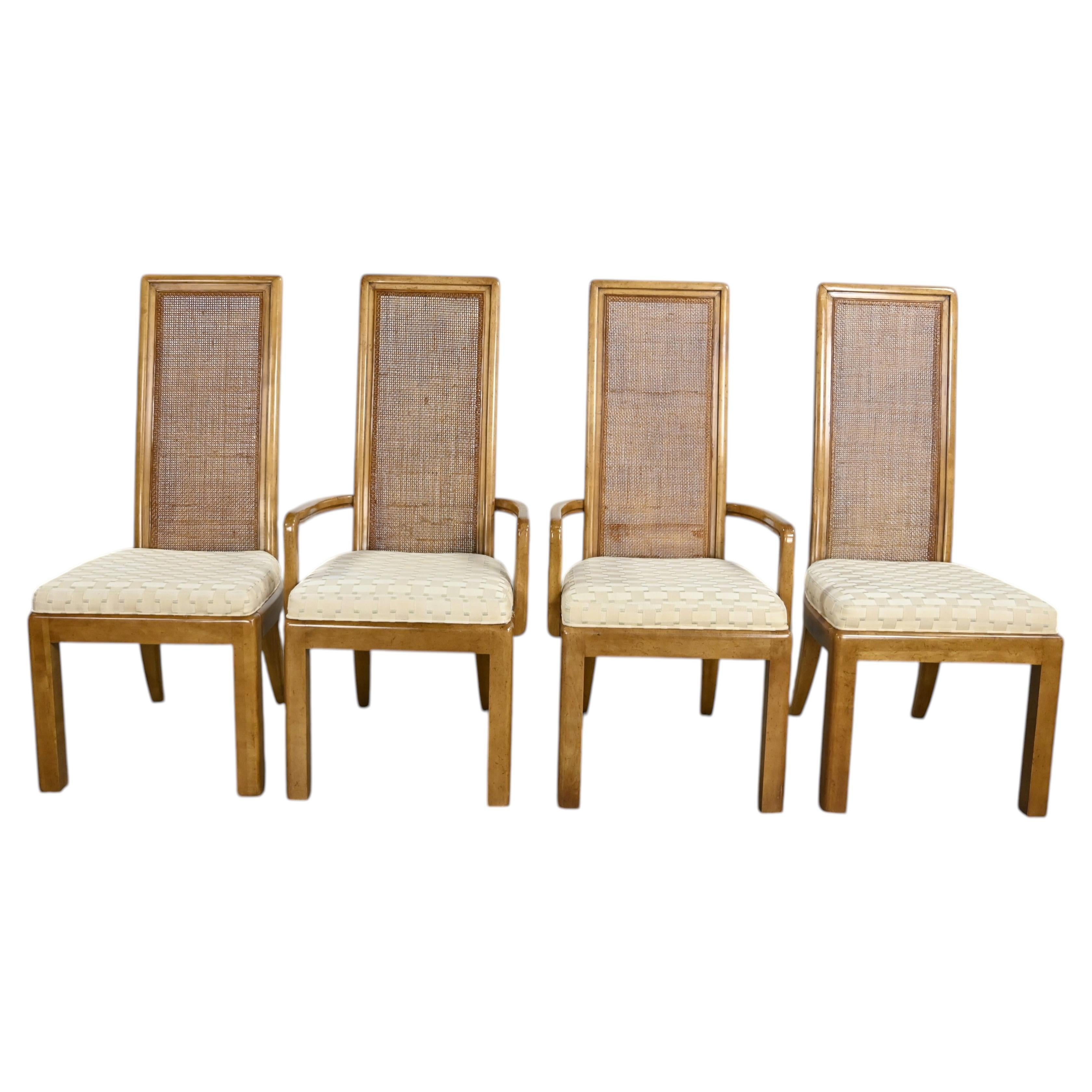 Modern Campaign Dining Chairs Light Wood & Cane by American of Martinsville For Sale