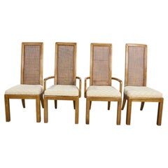 Modern Campaign Dining Chairs Light Wood & Cane by American of Martinsville