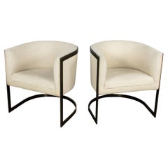 Modern Tub Chairs Jules Heumann for Metropolitan Furniture White Fabric, a Pair