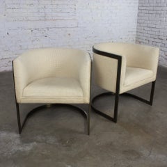 Modern Tub Chairs Jules Heumann for Metropolitan Furniture White Fabric, a Pair
