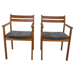 Modern Teak Armchairs With Brushed Charcoal Fabric Seat Cushions, a Pair