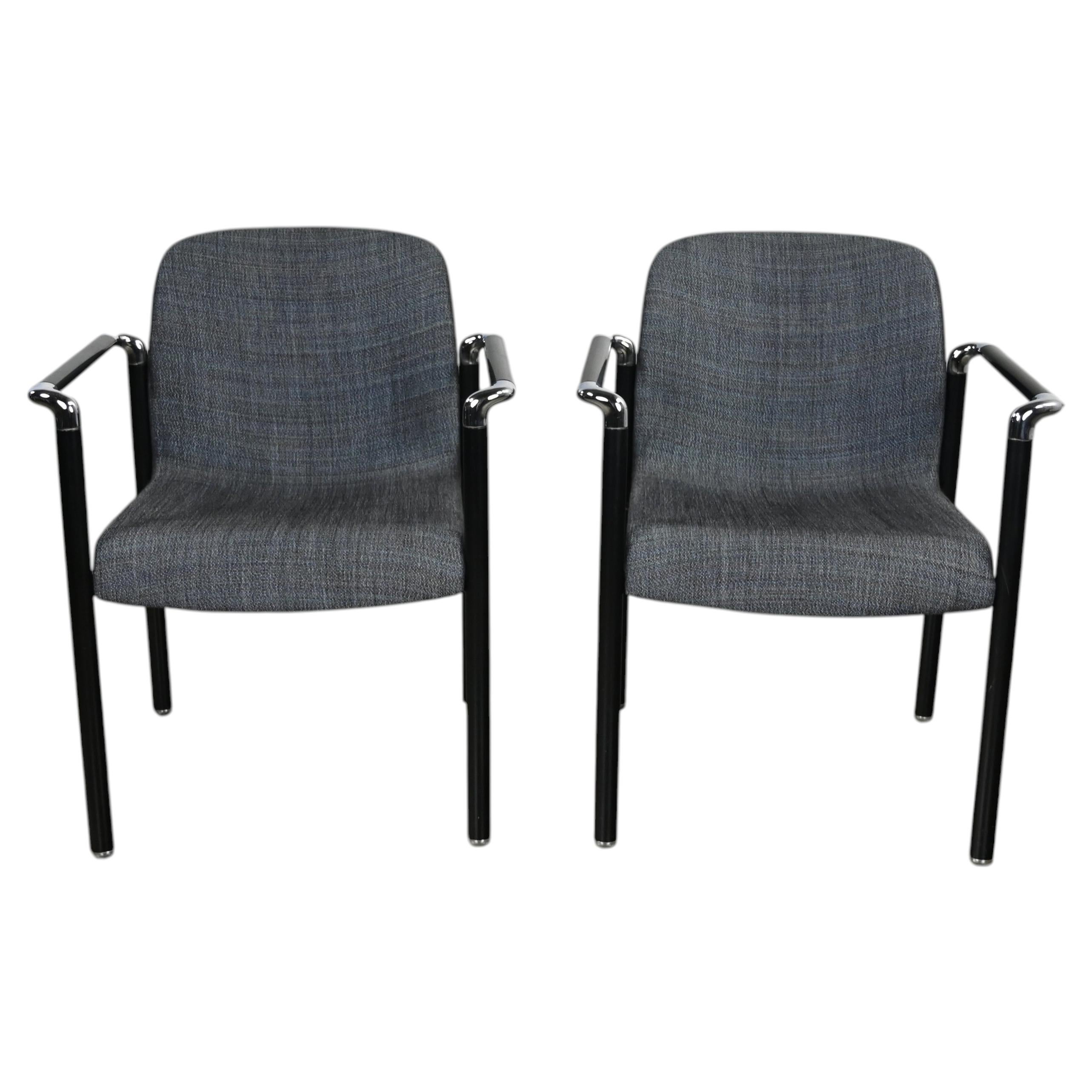 Vintage Modern Armchairs Herman Miller Chrome & Black Original Fabric, a Pair For Sale