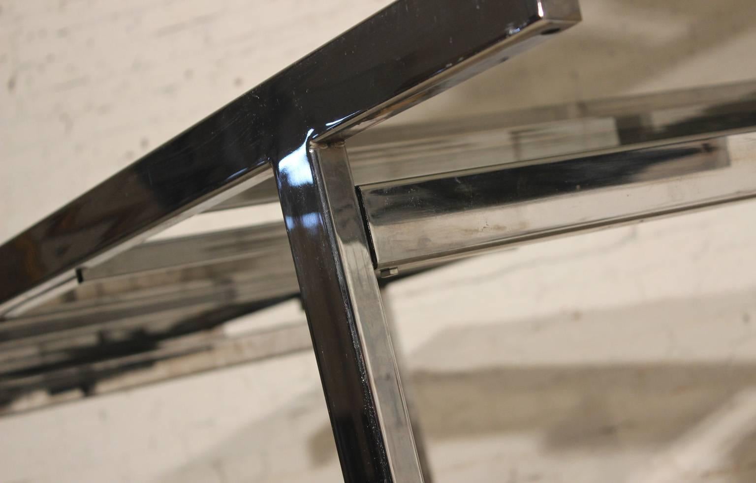 Milo Baughman Expandable Dining Table Chrome and Smoked Glass In Good Condition In Topeka, KS