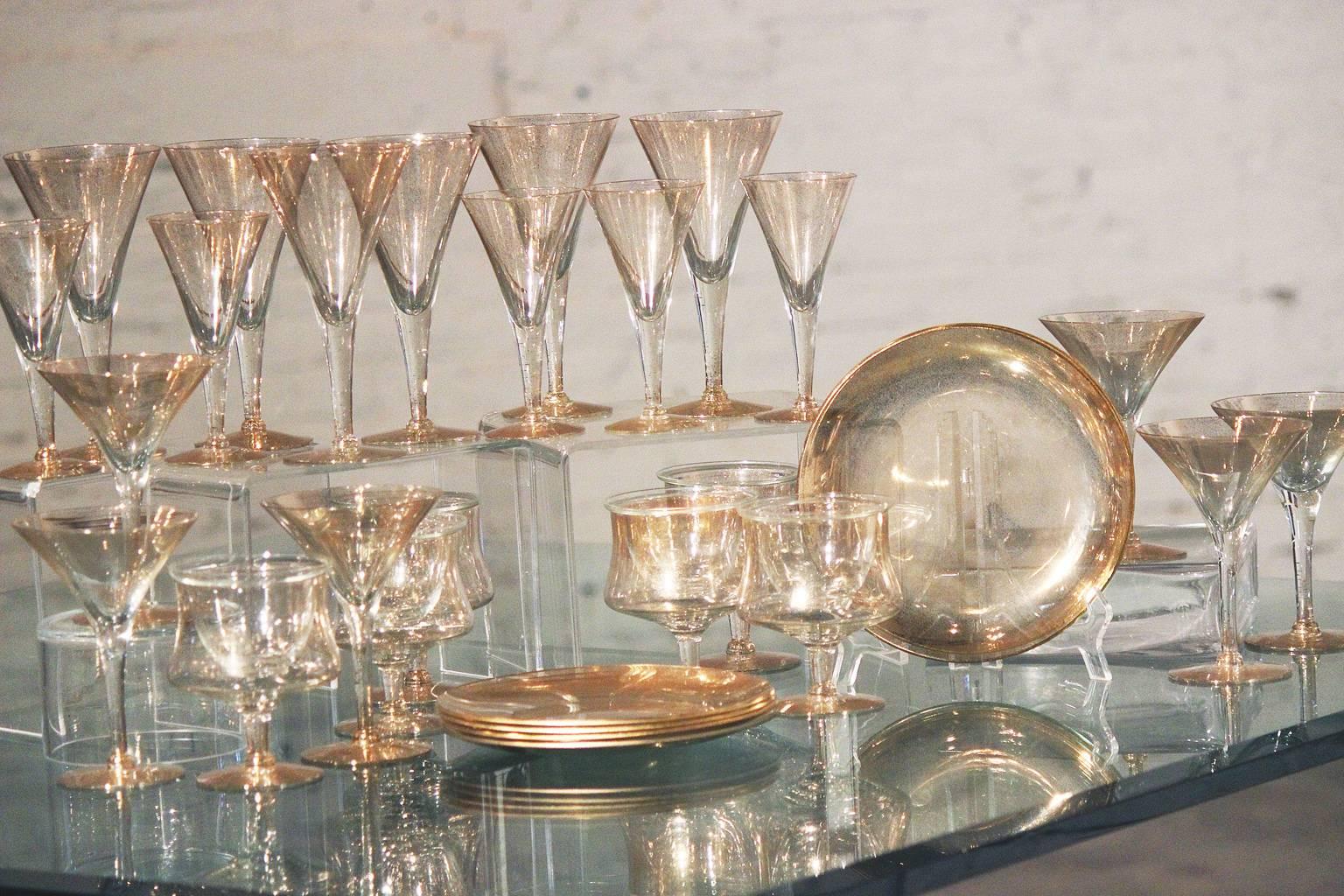 Painted Dorothy C. Thorpe Gold Fleck Large Champagne Flutes or Wine Glasses