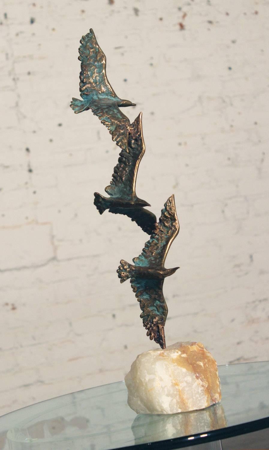 Mid-Century Modern Curtis Jere Bronze Sculpture, Three Birds in Flight