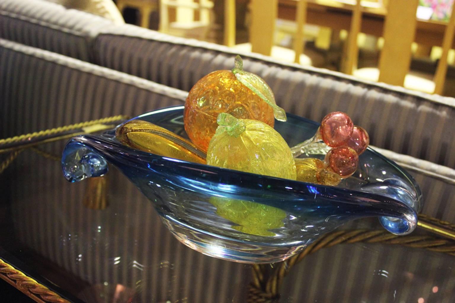Italian Murano Glass Sommerso Console Bowl with Assorted Fruit 3