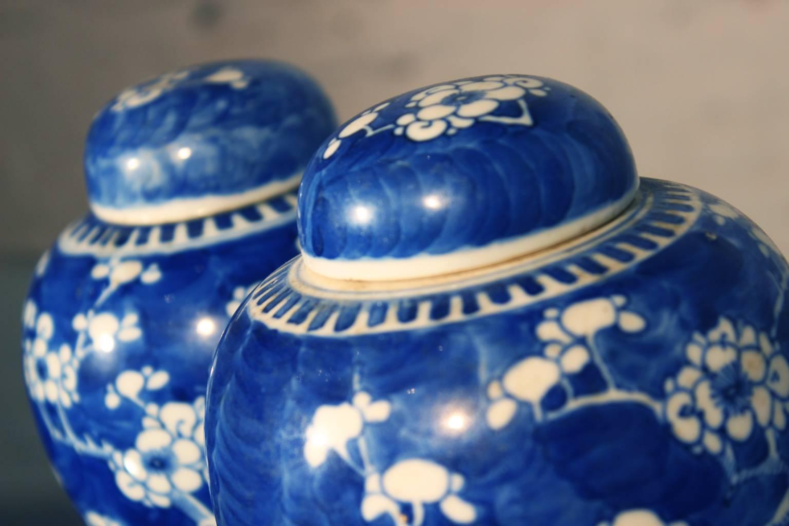 Chinese Blue and White Porcelain Ginger Jars In Good Condition In Topeka, KS