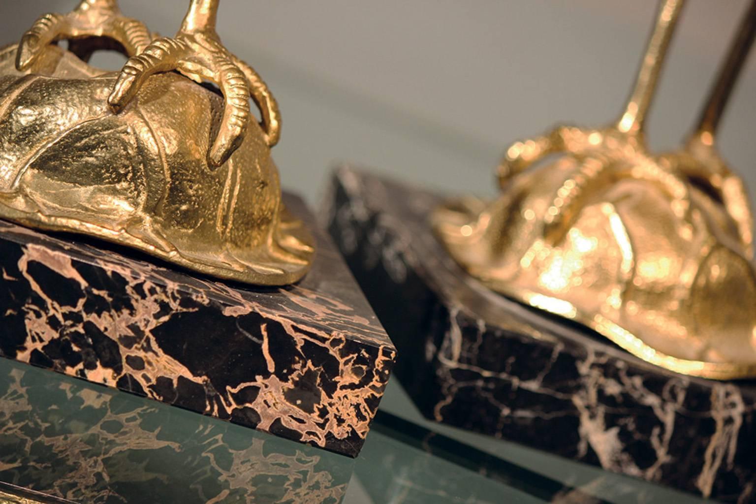 Brass Cranes on Black Marble Bases 2