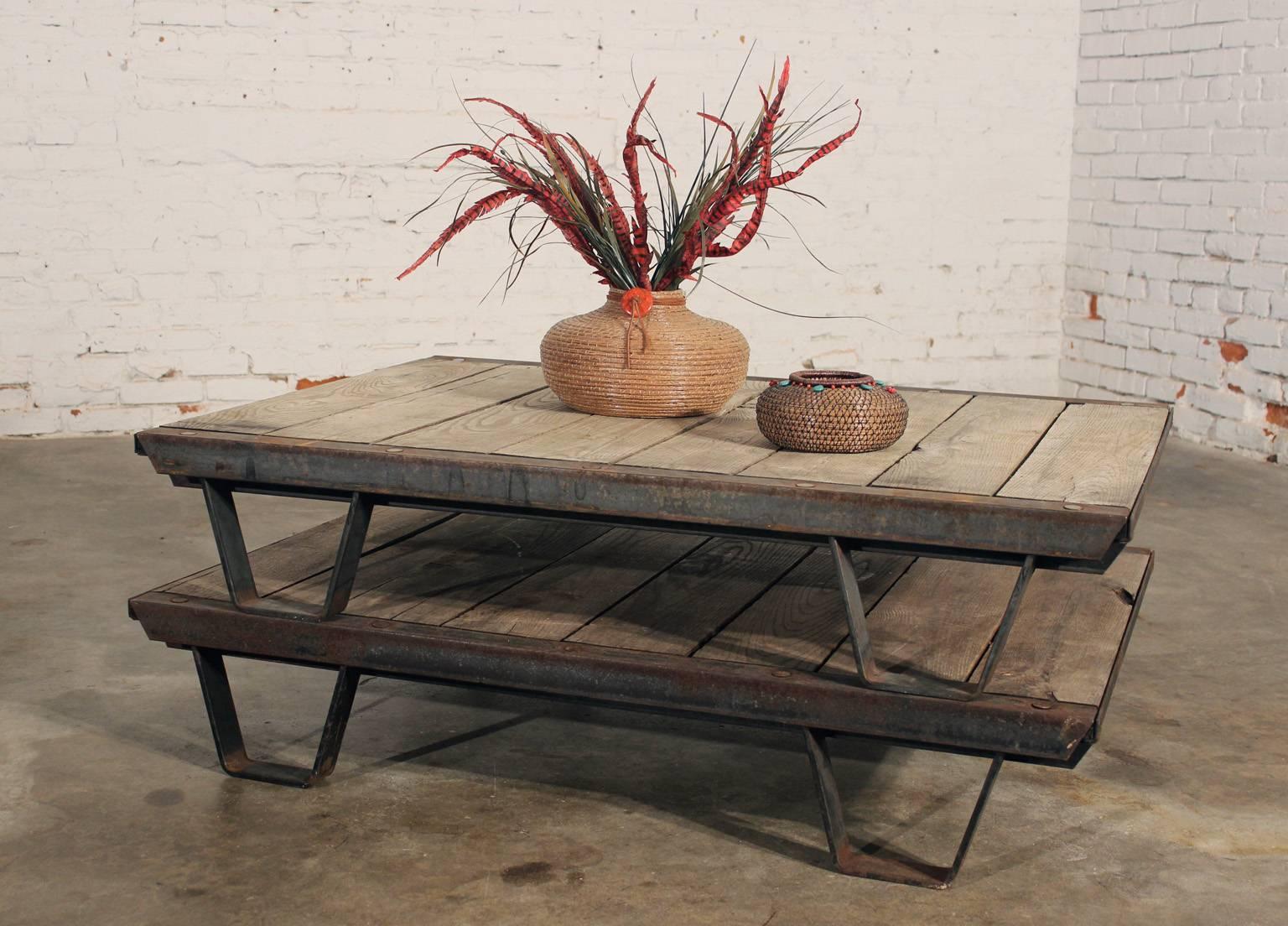 Other 1930s Industrial Wooden Pallets Iron Rustic Frame For Sale