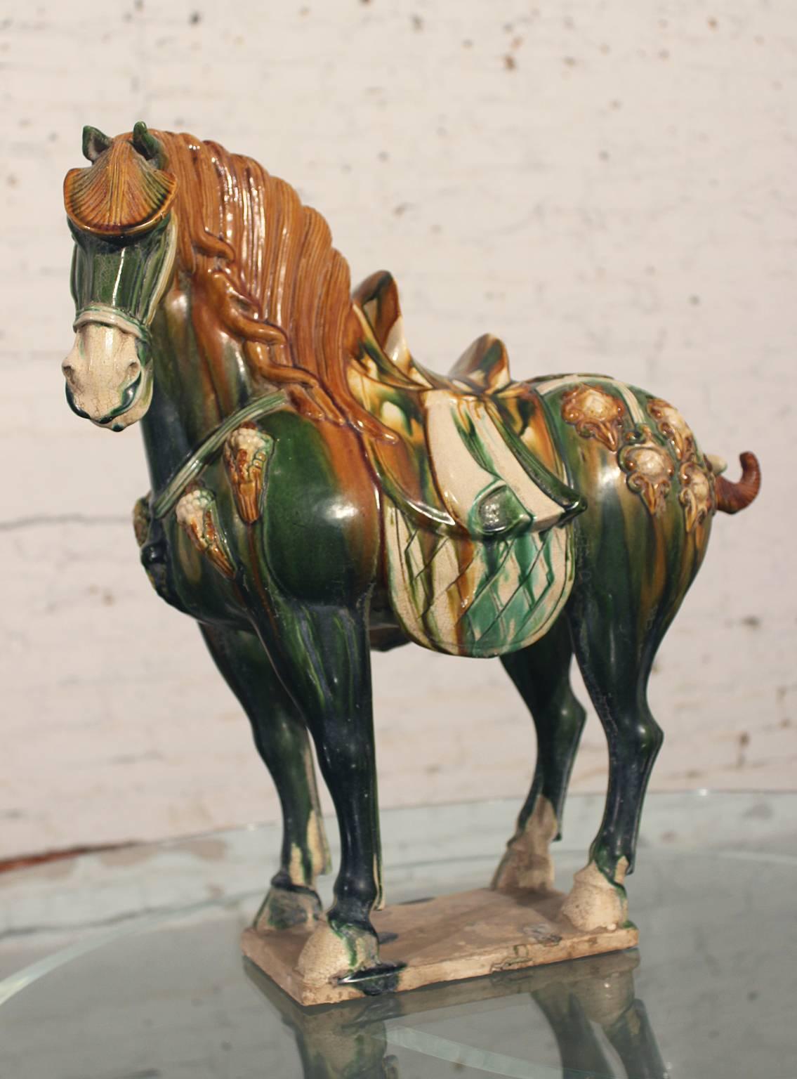 Chinese Early 20th Century Tang Style Horse with Tri Glaze