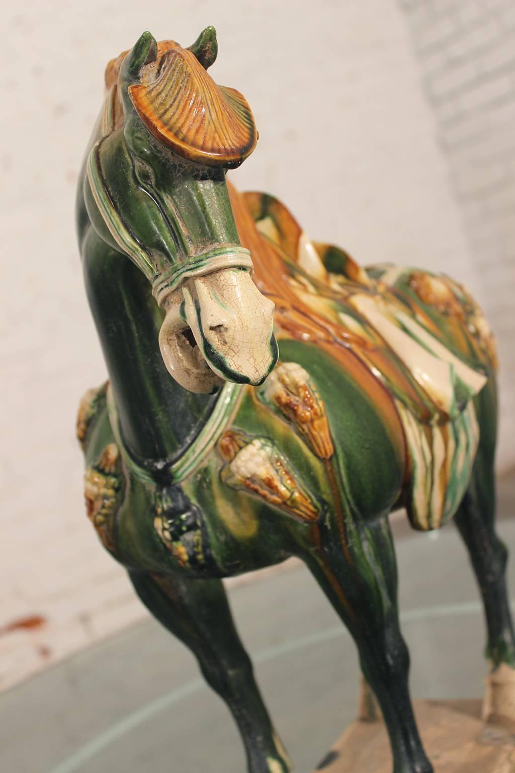 Glazed Early 20th Century Tang Style Horse with Tri Glaze