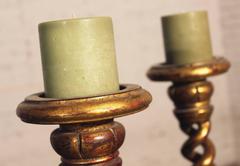Vintage Dauphine Harrison & Gil Carved Open Barley Twisted Gilt Candlesticks