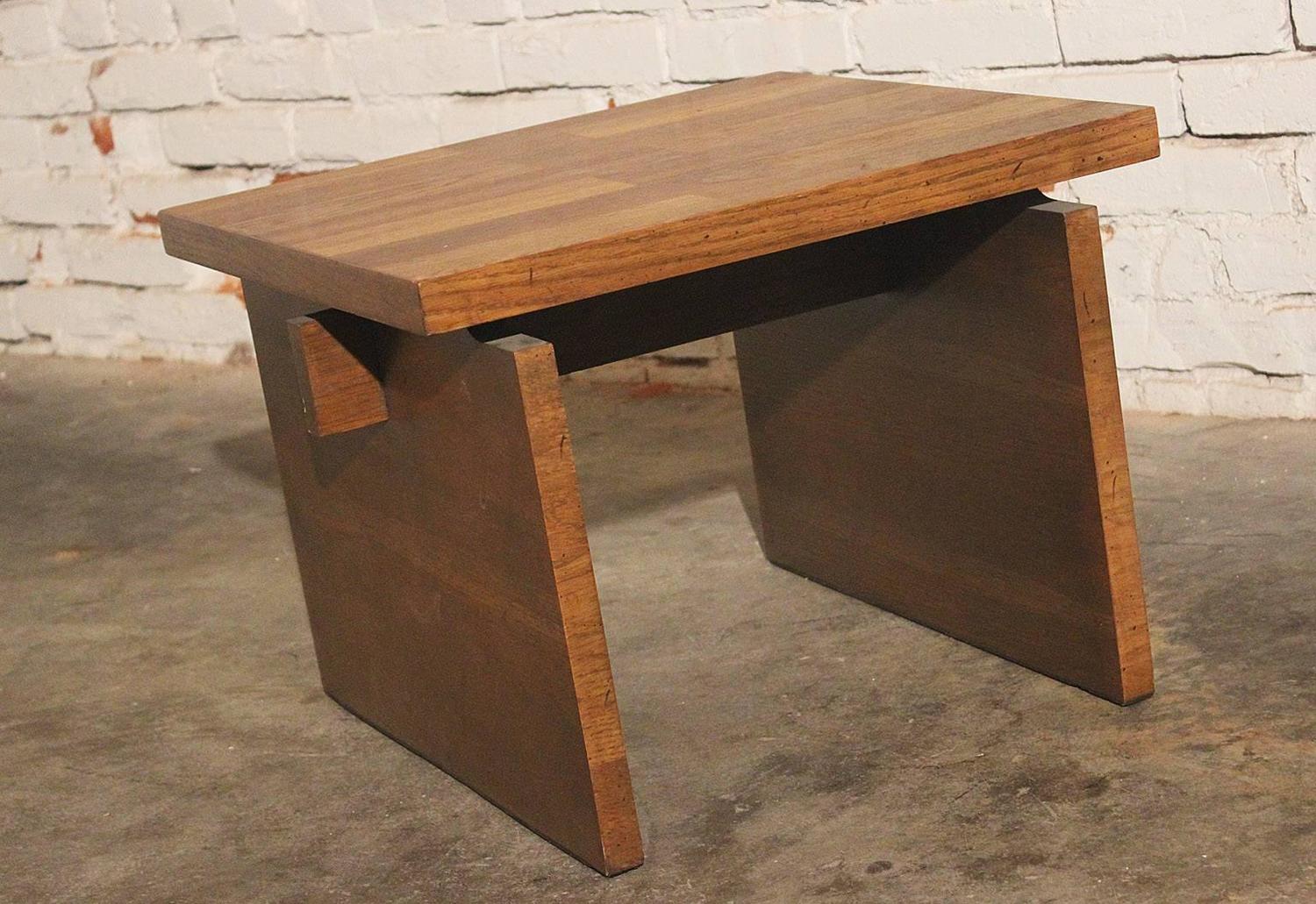 Lane Chunky Brutalist Oak End Tables at 1stdibs