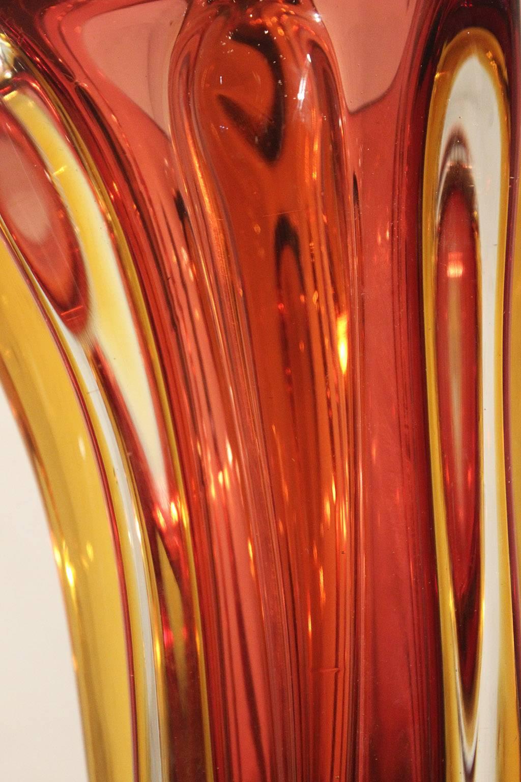 Blown Glass Vintage Mid 20th Century Italian Murano Glass Sommerso Vase